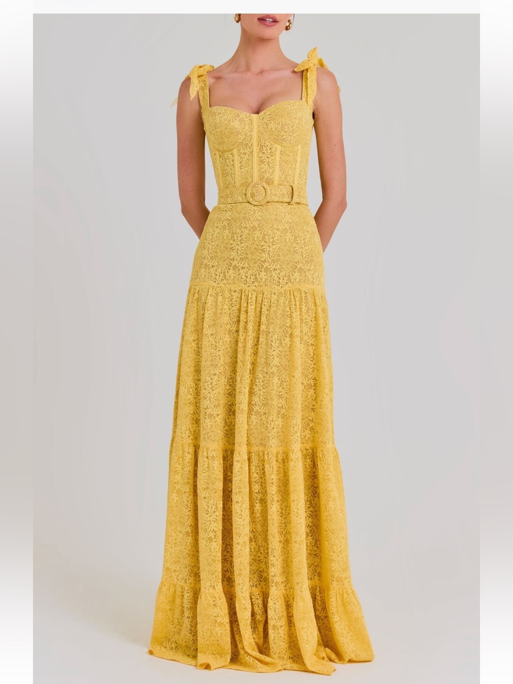 Nadine Merabi Yellow Lace Maxi Dress